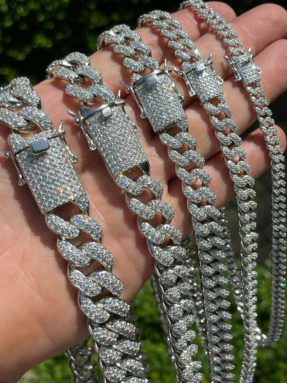 Silver Chain Iced Sterling Silver Iced Out Cuban Waterproof 925