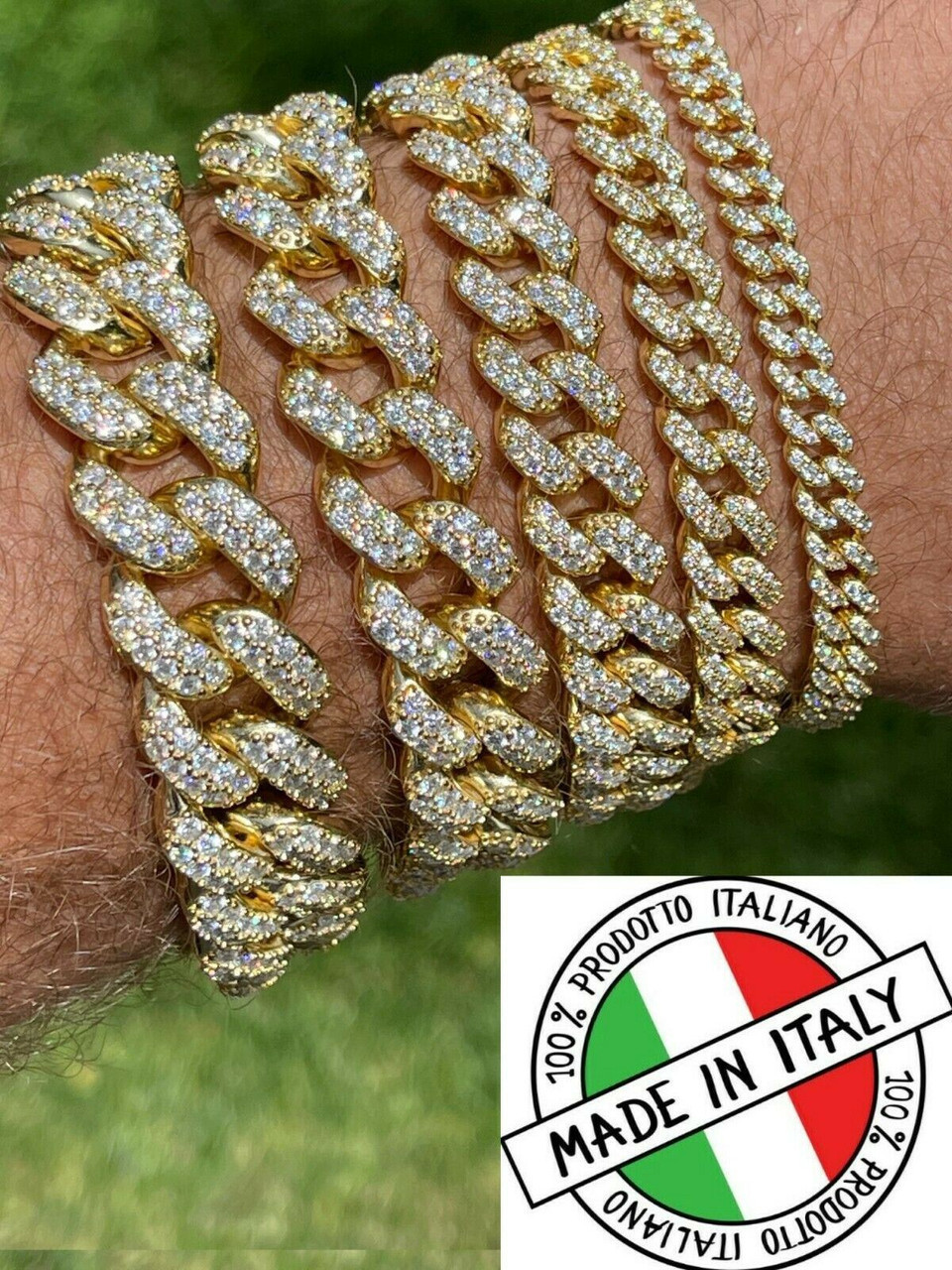 Real Miami Cuban Link Bracelet Iced Diamond Out 14k Gold
