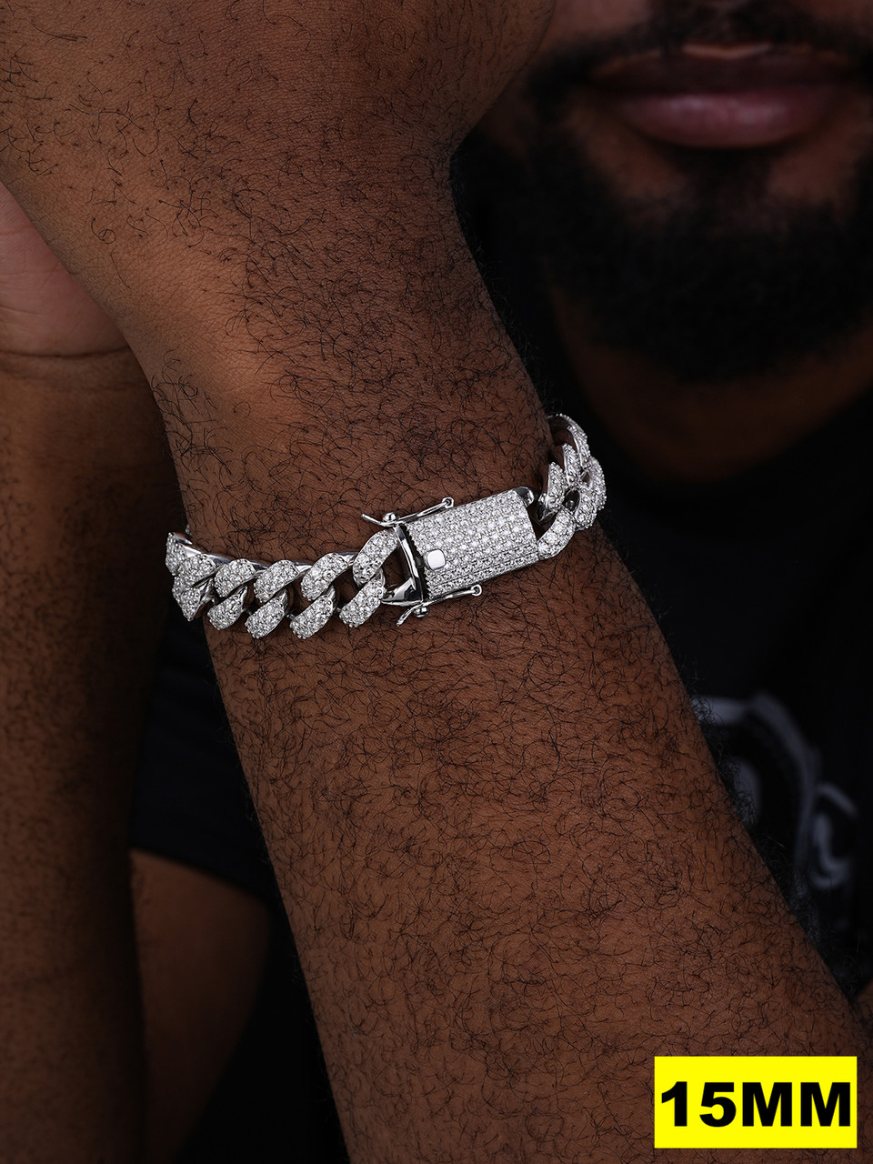 Real Miami Cuban Link Bracelet Iced MOISSANITE Out Solid 925