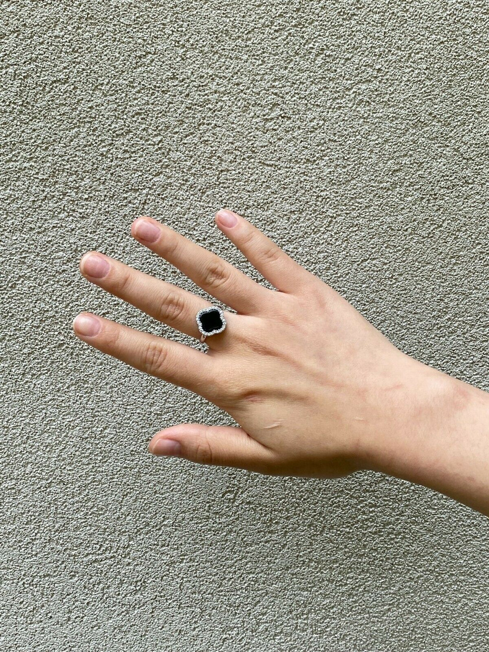 Real 925 Silver Four Leaf Clover Black Onyx Ring Necklace