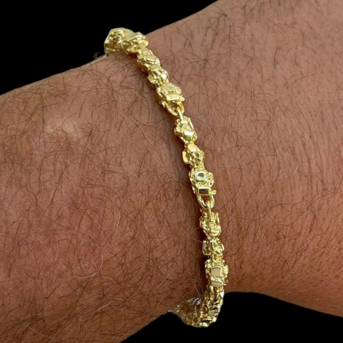 14k Gold Over Solid 925 Sterling Silver Gold Nugget Link Bracelet