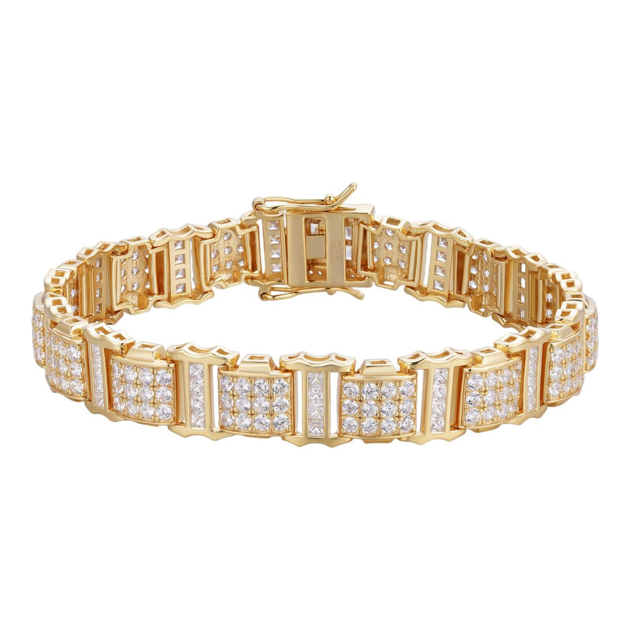 Mens Iced Presidential Bracelet 14k Yellow Gold Over Solid 925
