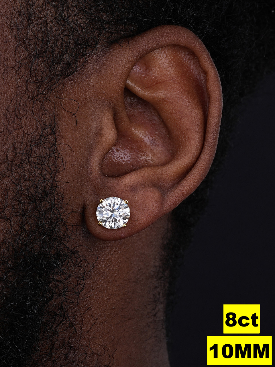 8ct TW Moissanite Huge Big Mens 10mm 14k Gold Vermeil Stud
