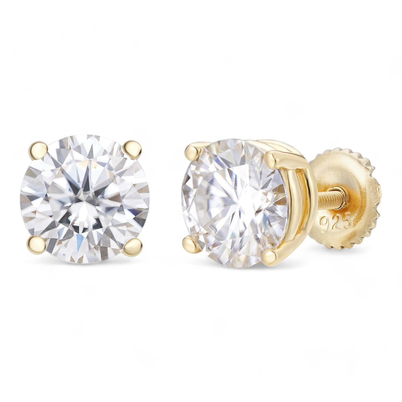 Real 4ct TW Moissanite Solitaire Stud Earrings 14k Gold Vermeil