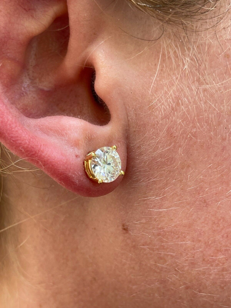 Real 4ct TW Moissanite Solitaire Stud Earrings 14k Gold Vermeil
