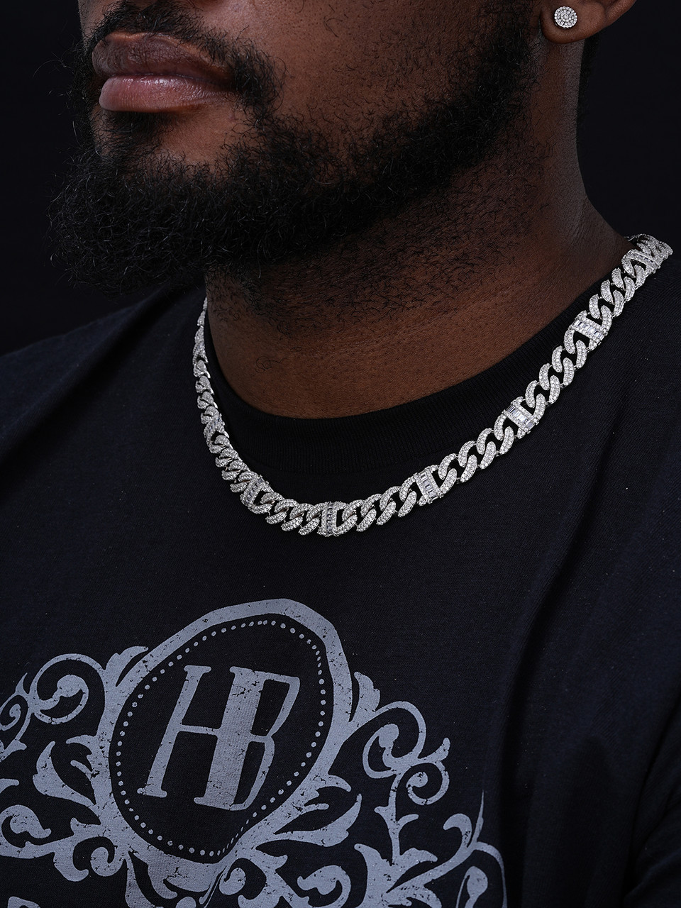 Solid 925 Silver Mens Figarucci Gucci Link Cuban Chain Iced