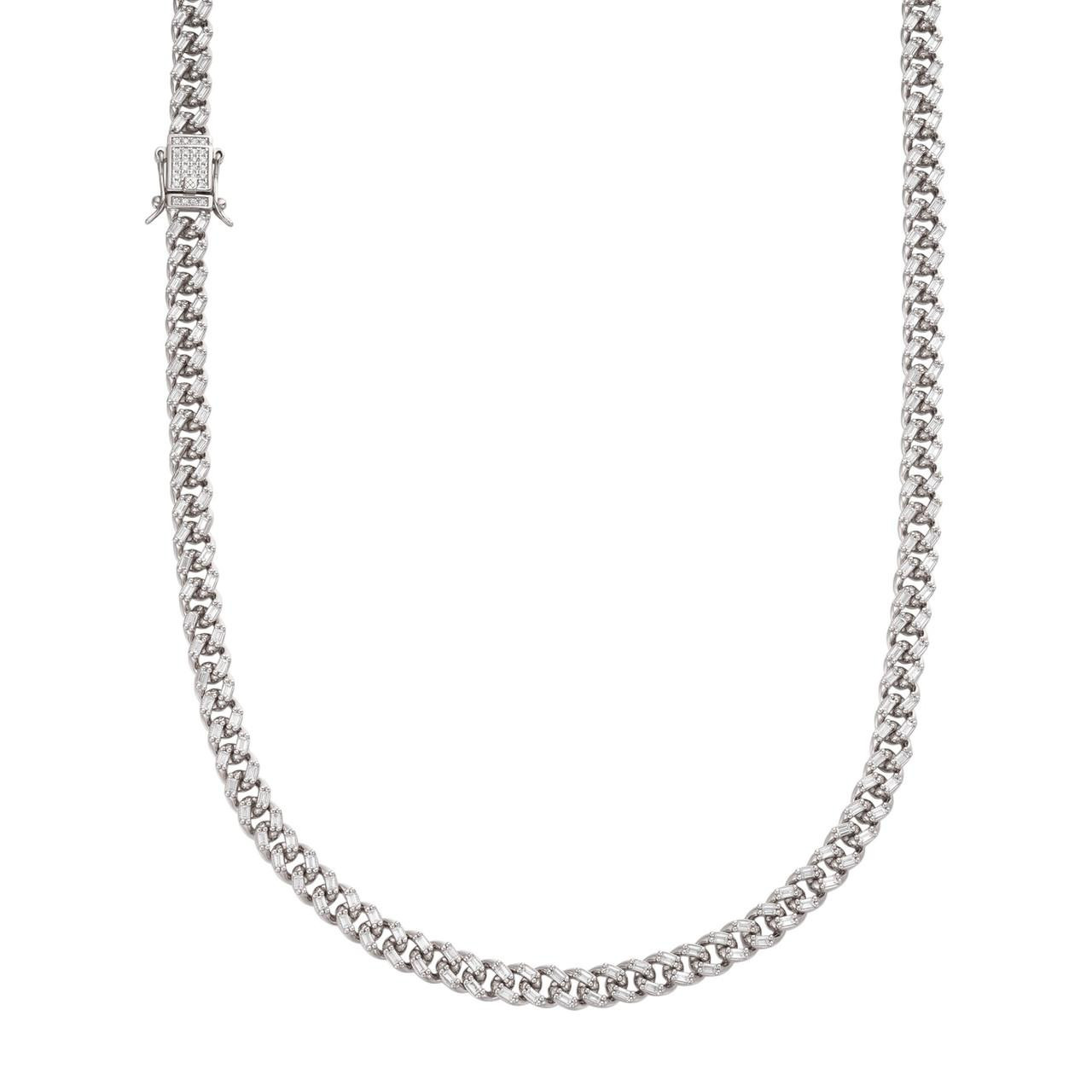 Real 925 Silver Miami Cuban Link Iced Baguette Diamond Chain