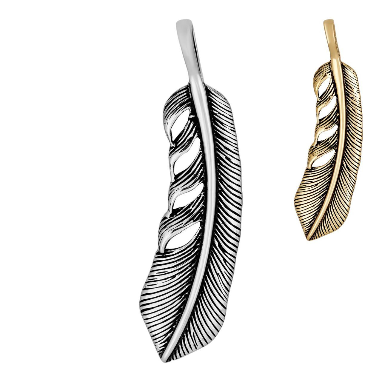 Real Solid 925 Sterling Silver Eagle Feather Pendant Necklace Gold