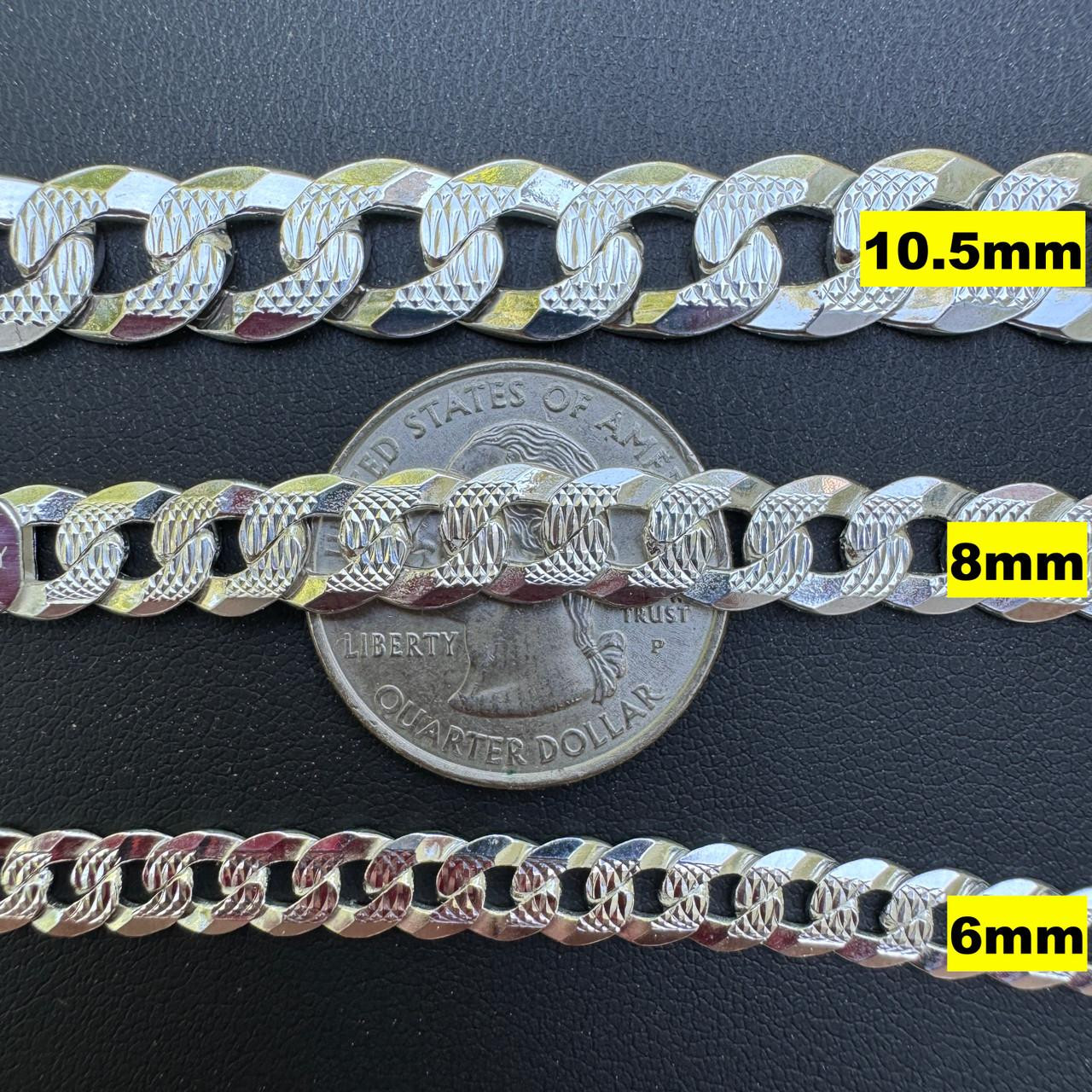 Diamond Cut 8mm Flat Curb Chain Solid 925 Silver Diamond Cut Flat Miami Curb Cuban Link Chain Necklace