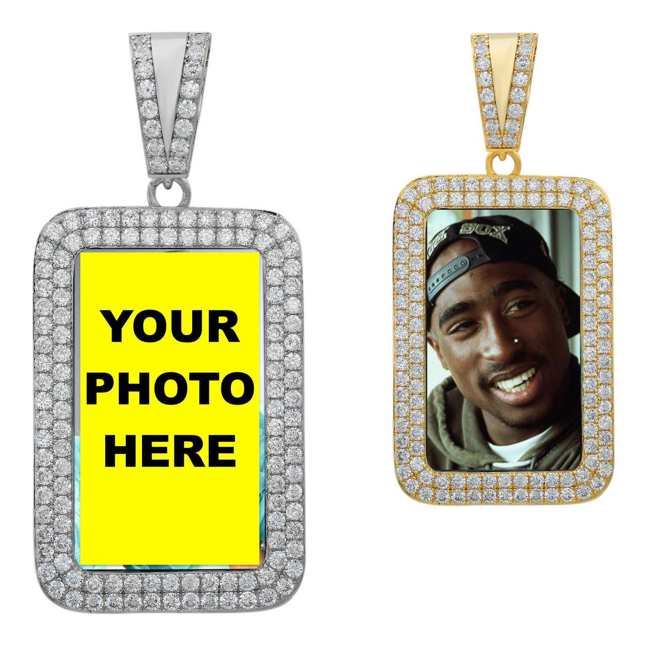 MOISSANITE Custom Photo Memory Pendant Dog Tag 14k Yellow/Rose