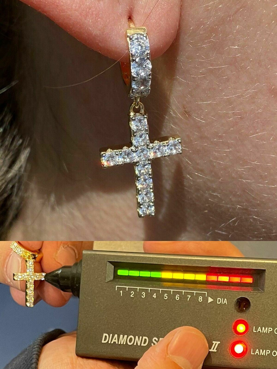 2ct MOISSANITE 14k Gold Vermeil 925 Dangle Cross Earrings