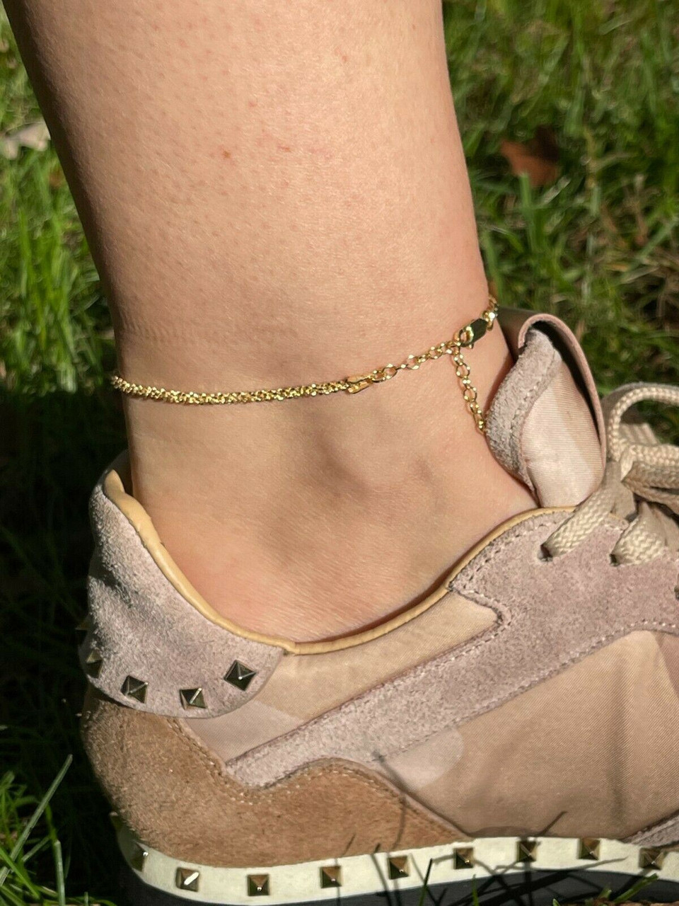 Ankle Bracelet 3mm Sparkle Rope Anklet 14k Gold Over 925 Silver