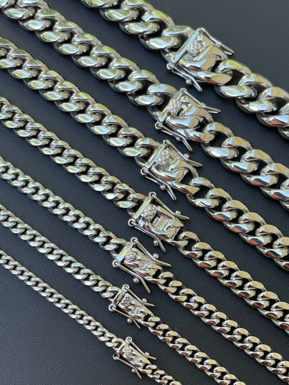 Silver Cuban Stainless Steel Cuban Link Chain With Box Lock Box