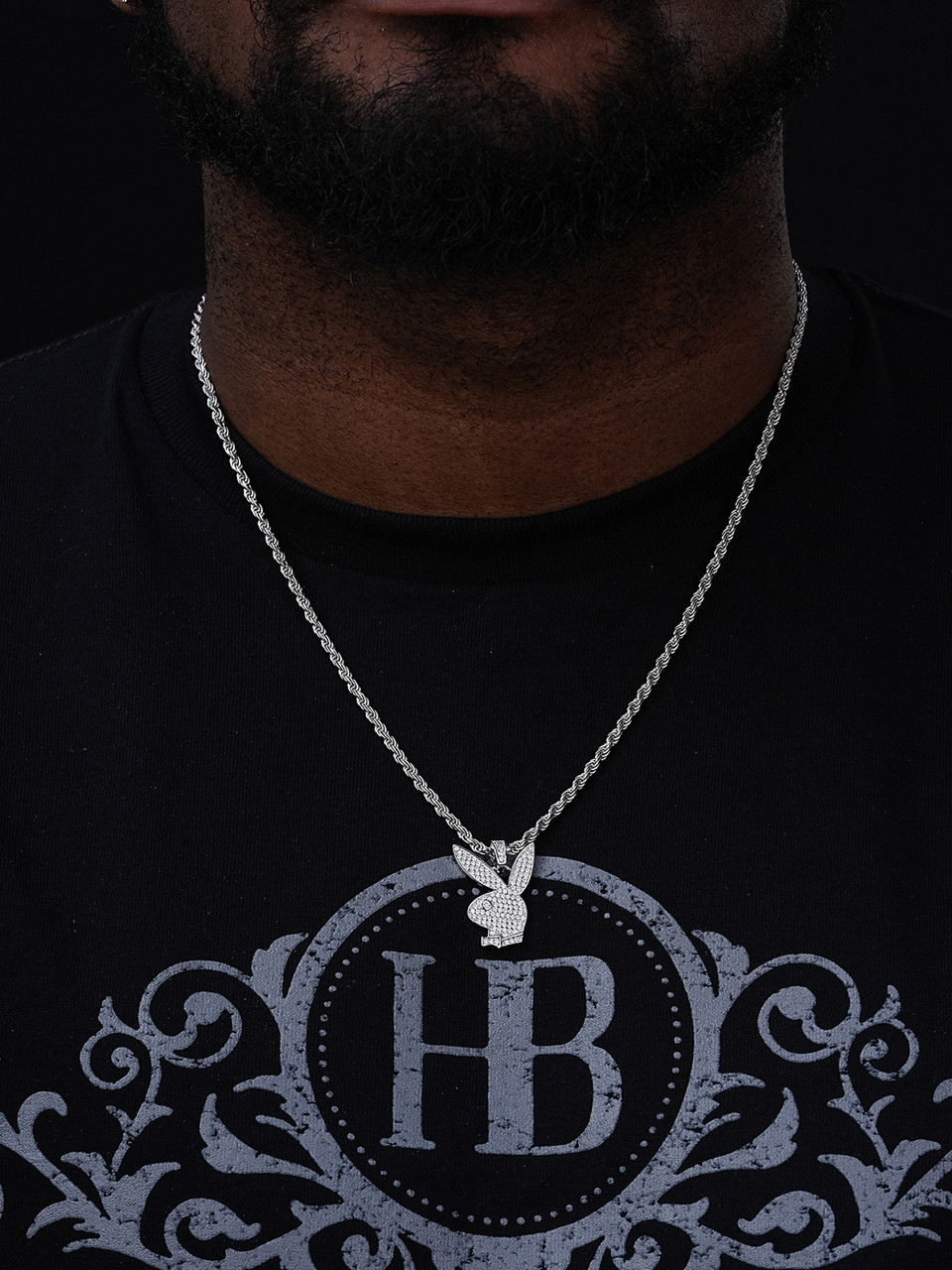 MOISSANITE Playboy Bunny Pendant Iced Real Solid 925 Silver Gold