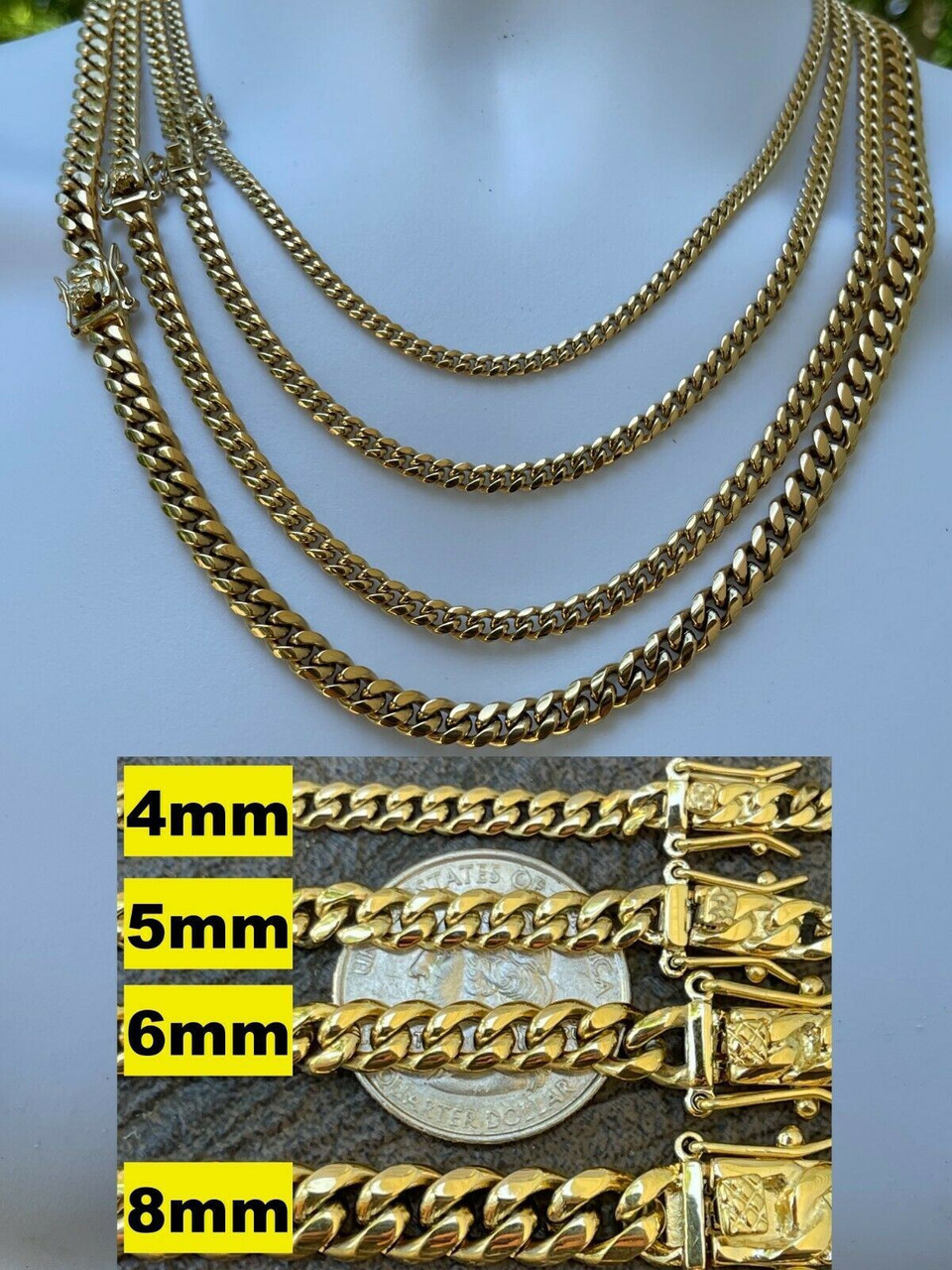 Miami Cuban Link Chain Necklace Bracelet 14k Gold Finish Mens