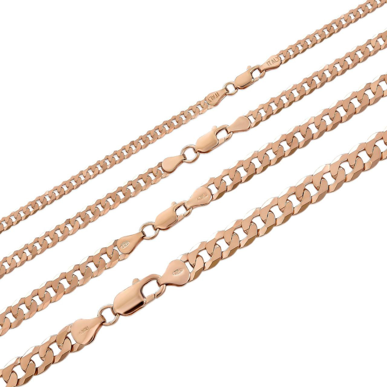 14k Rose Gold Vermeil REAL Solid 925 Silver Flat Cuban Link Chain