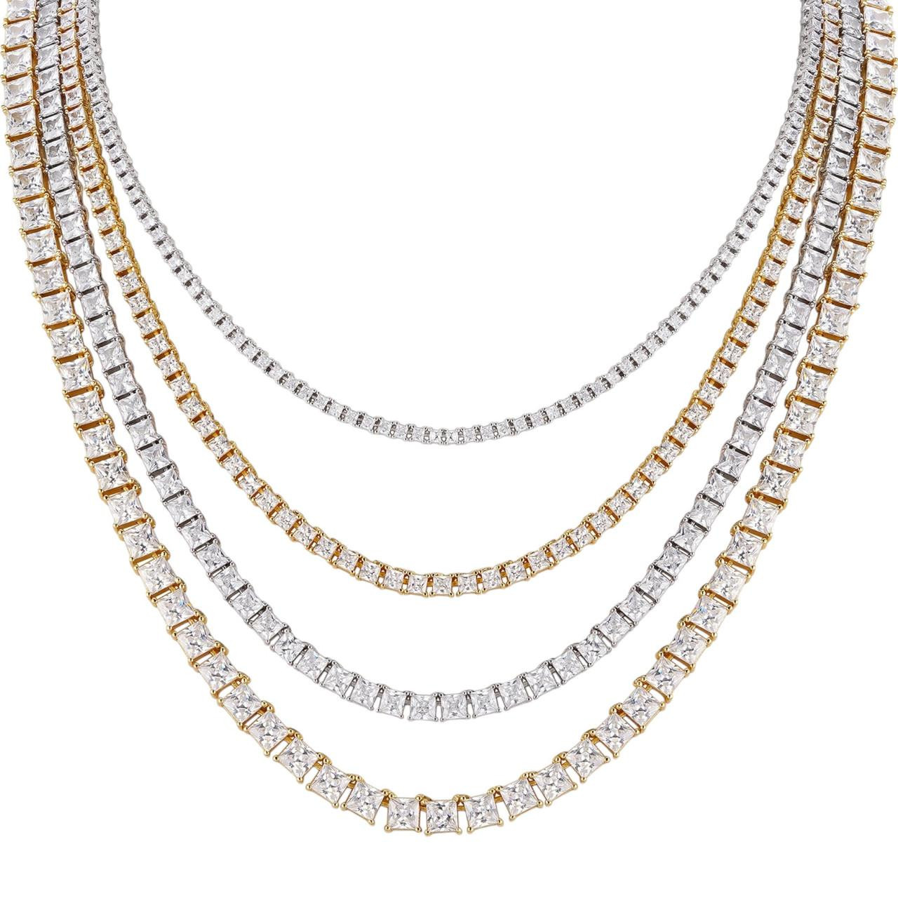 Tennis Chain Real 925 Sterling Silver Gold ICED Square Princess