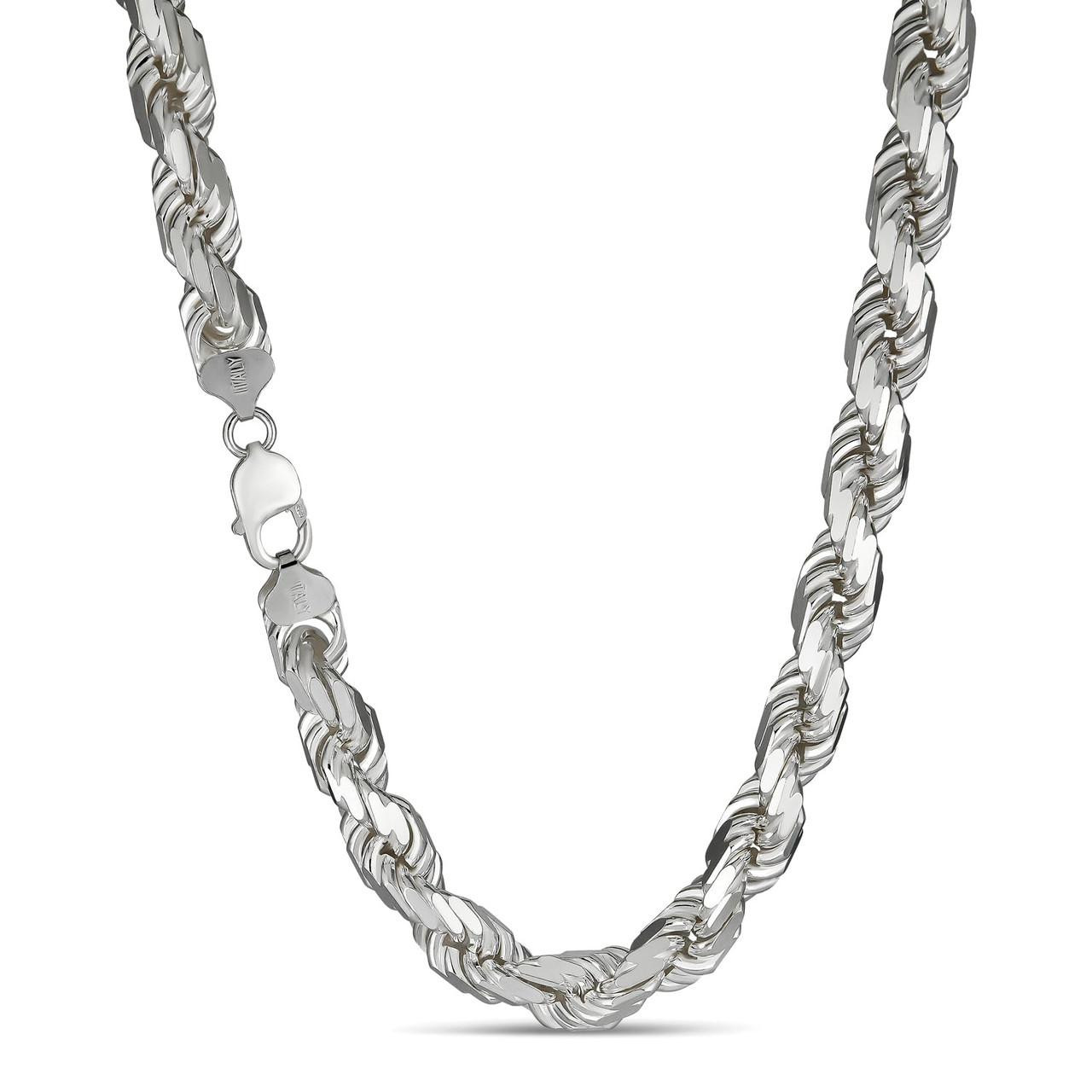 Real Solid 925 Sterling Silver 11mm Thick Men's Rope Chain