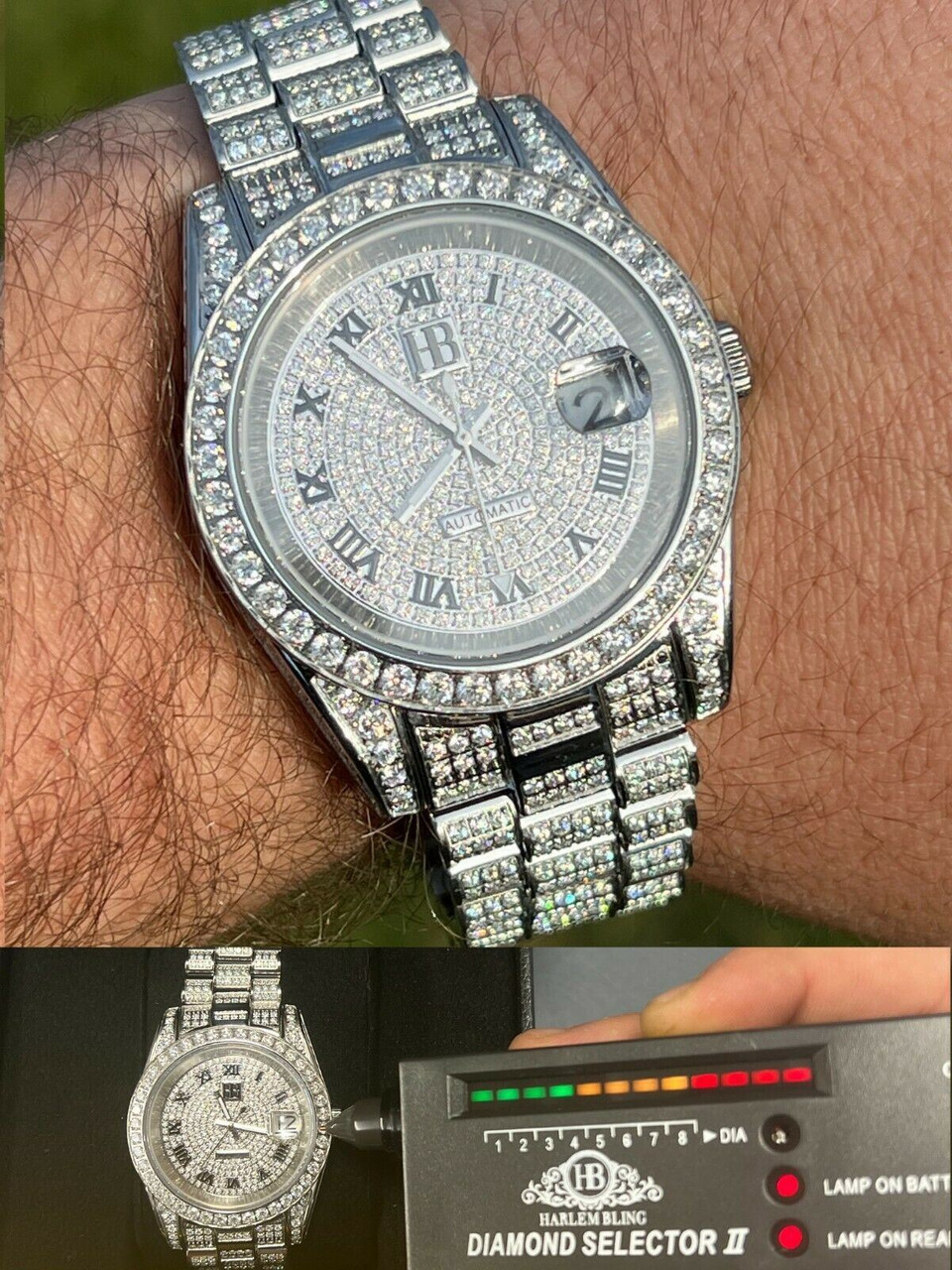 15ct MOISSANITE Mens Watch Iced Out - Moissanite Rolex Watch