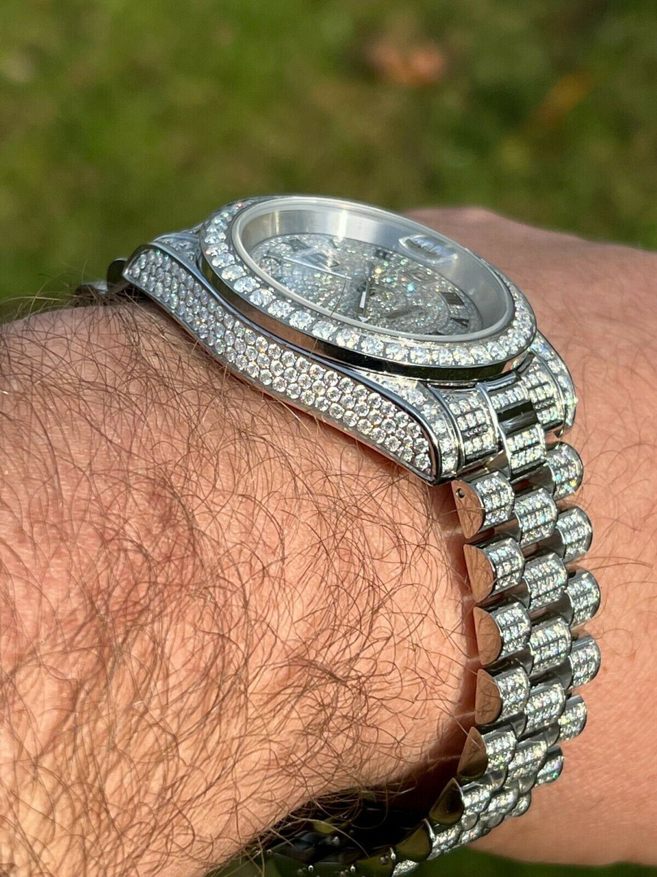 15ct MOISSANITE Mens Watch Iced Out Moissanite Rolex Watch