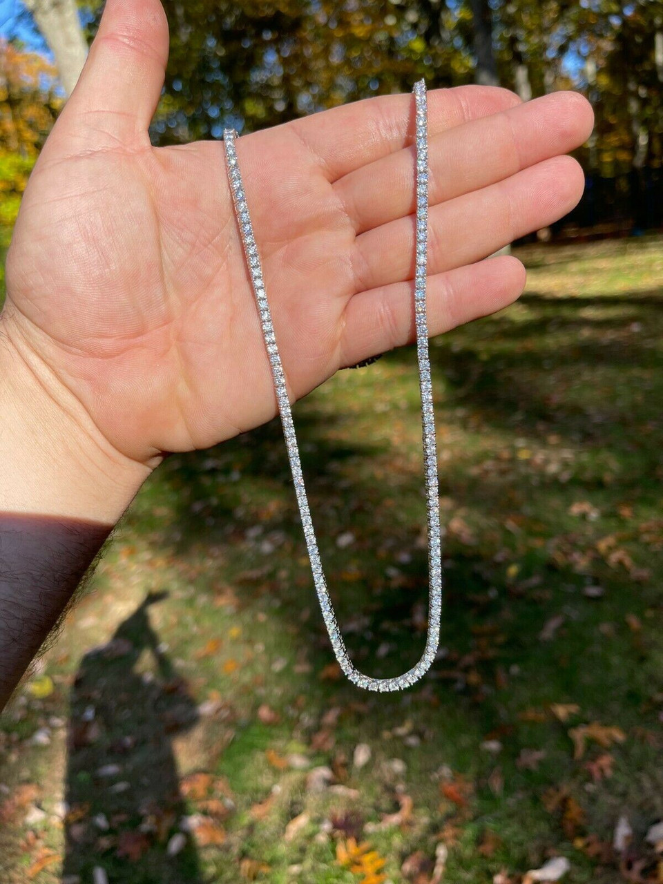 Real 3mm Moissanite Tennis Chain Necklace VVS D Color Passes Diamond Tester 14 Inches