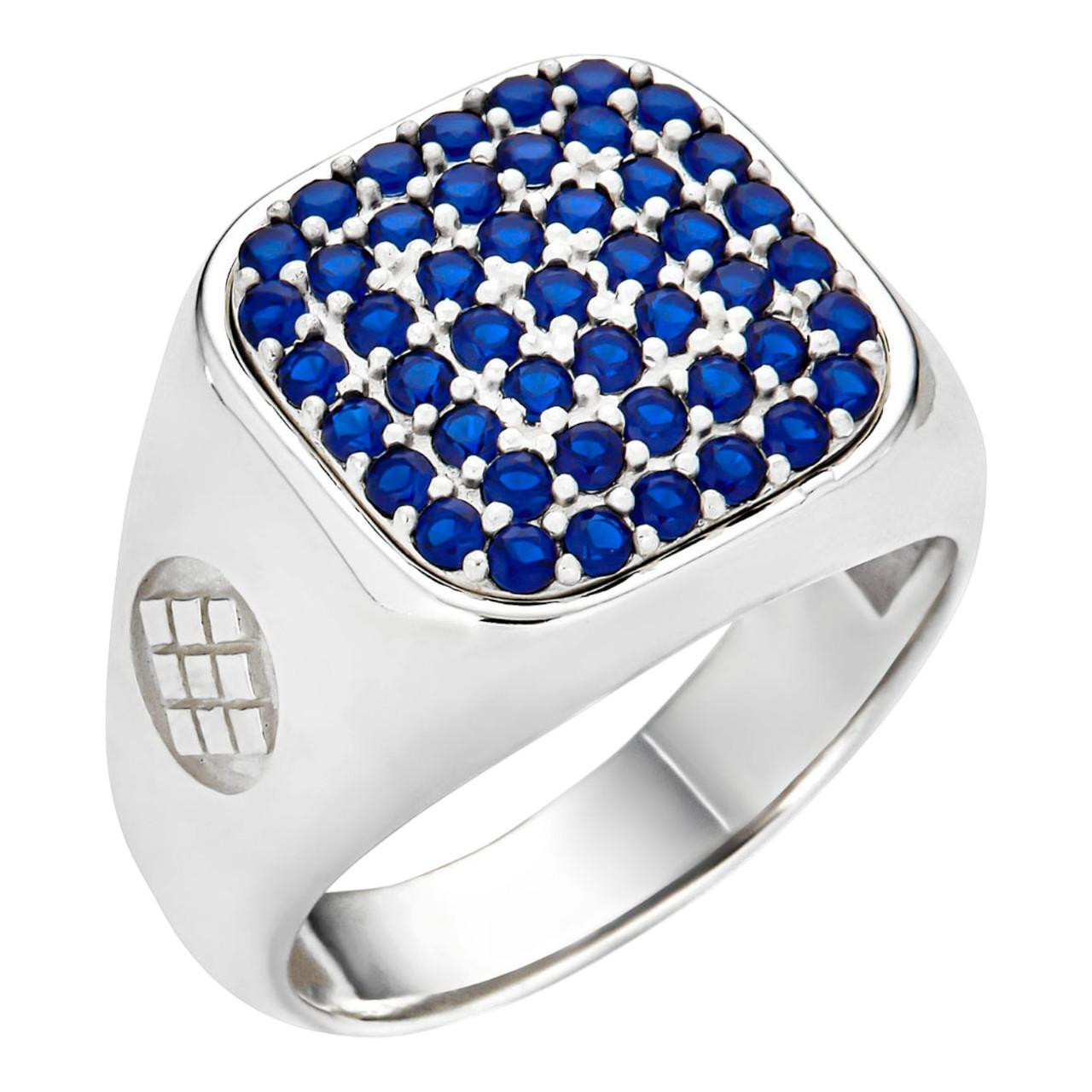 ☆riize アントン☆【TEE RING JAY】☆Liquid Texture Rin.g☆ Mens Real Solid 925 Sterling Silver Iced Blue Sapphire Stone