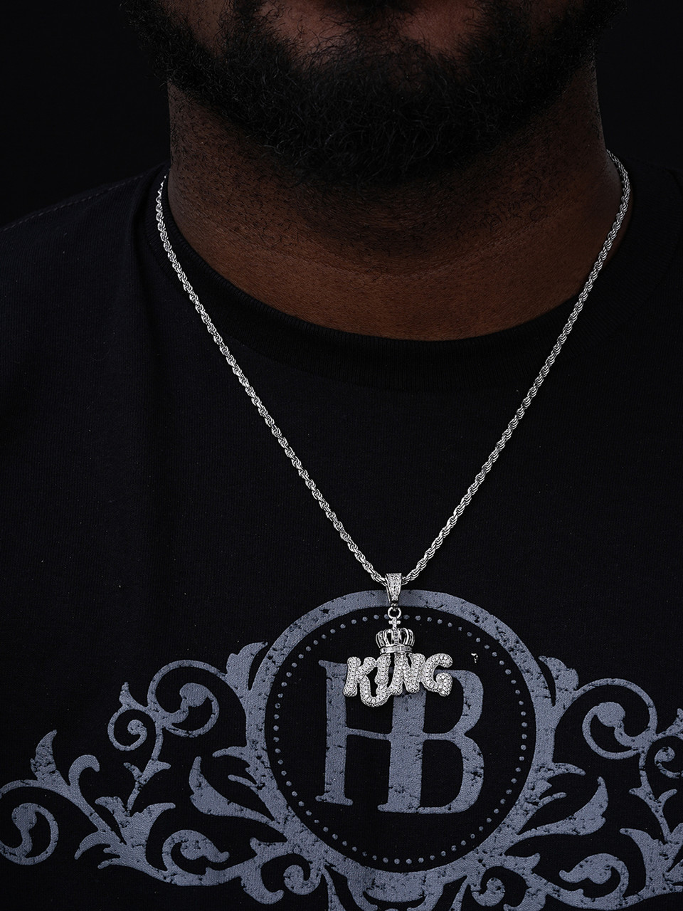 Real 925 Silver / Gold Hip Hop King W. Crown Pendant Iced