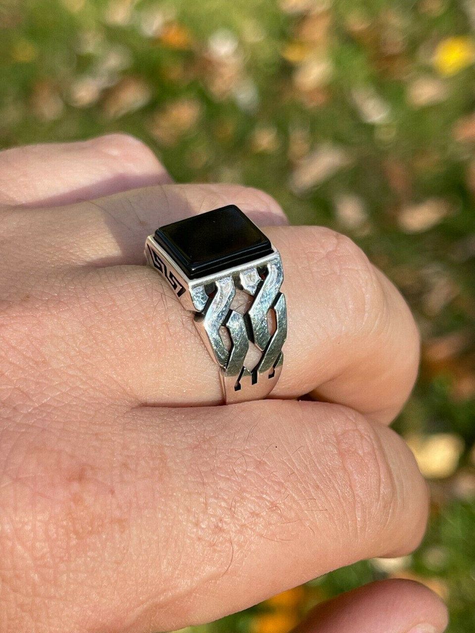 silver925 ×onyx ミリタリー　リング Mens Real Solid 925 Sterling Silver Black Onyx Gem Stone Ring 7-13