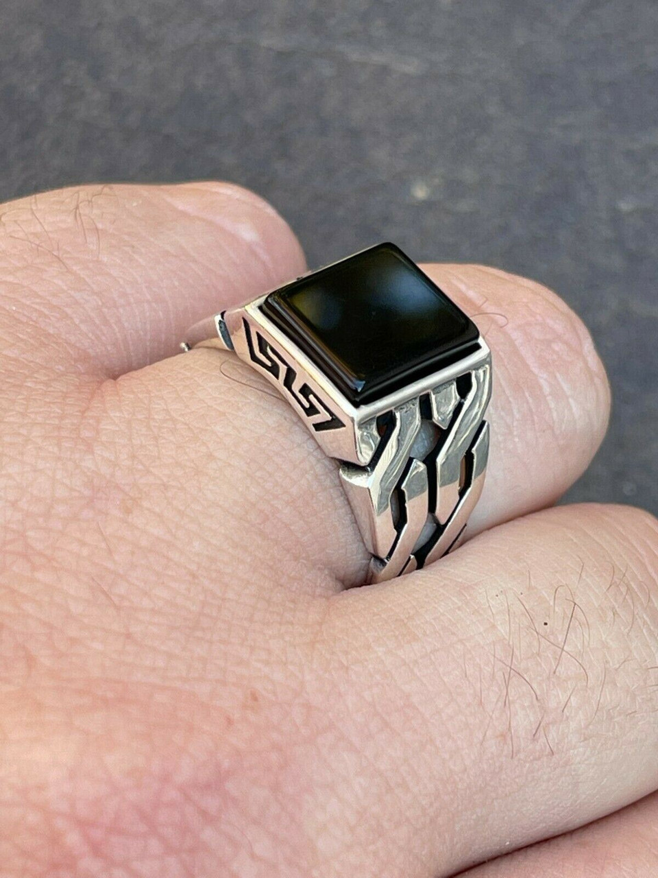 Mens Real Solid 925 Sterling Silver Black Onyx Gem Stone Ring 7-13
