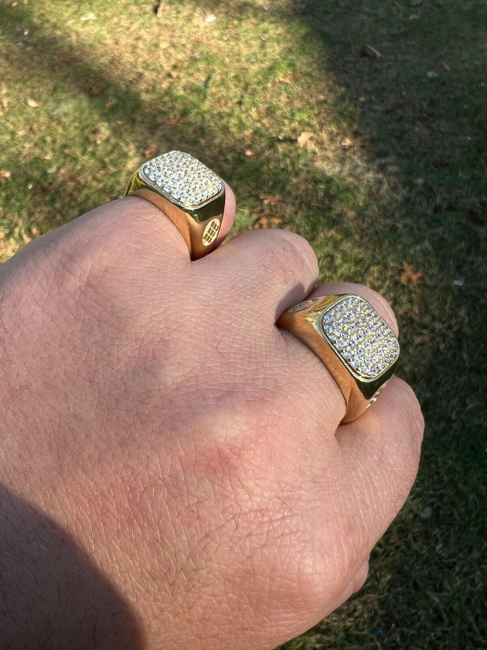 Mens Solid 14k Yellow Gold Vermeil 925 Sterling Silver Iced