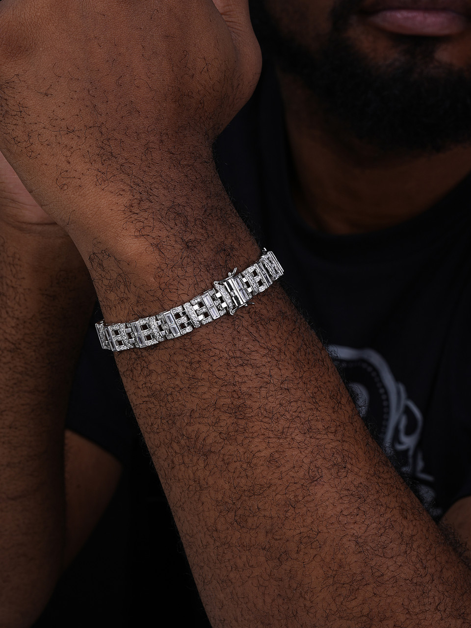 Men's Custom Link Bracelet Real 925 Sterling Silver Iced