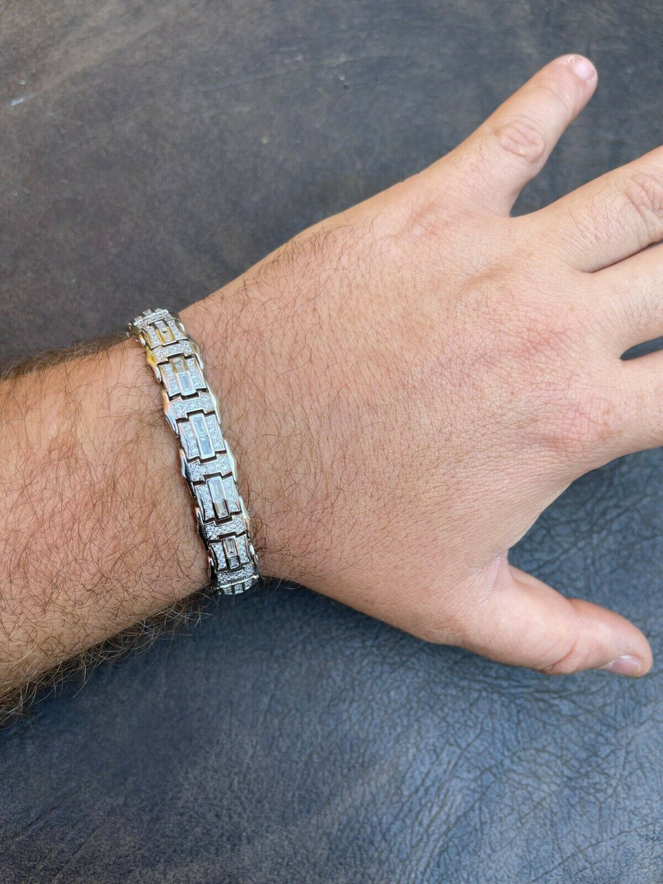 Men s Real 925 Sterling Silver Iced Baguette Hip Hop Bust