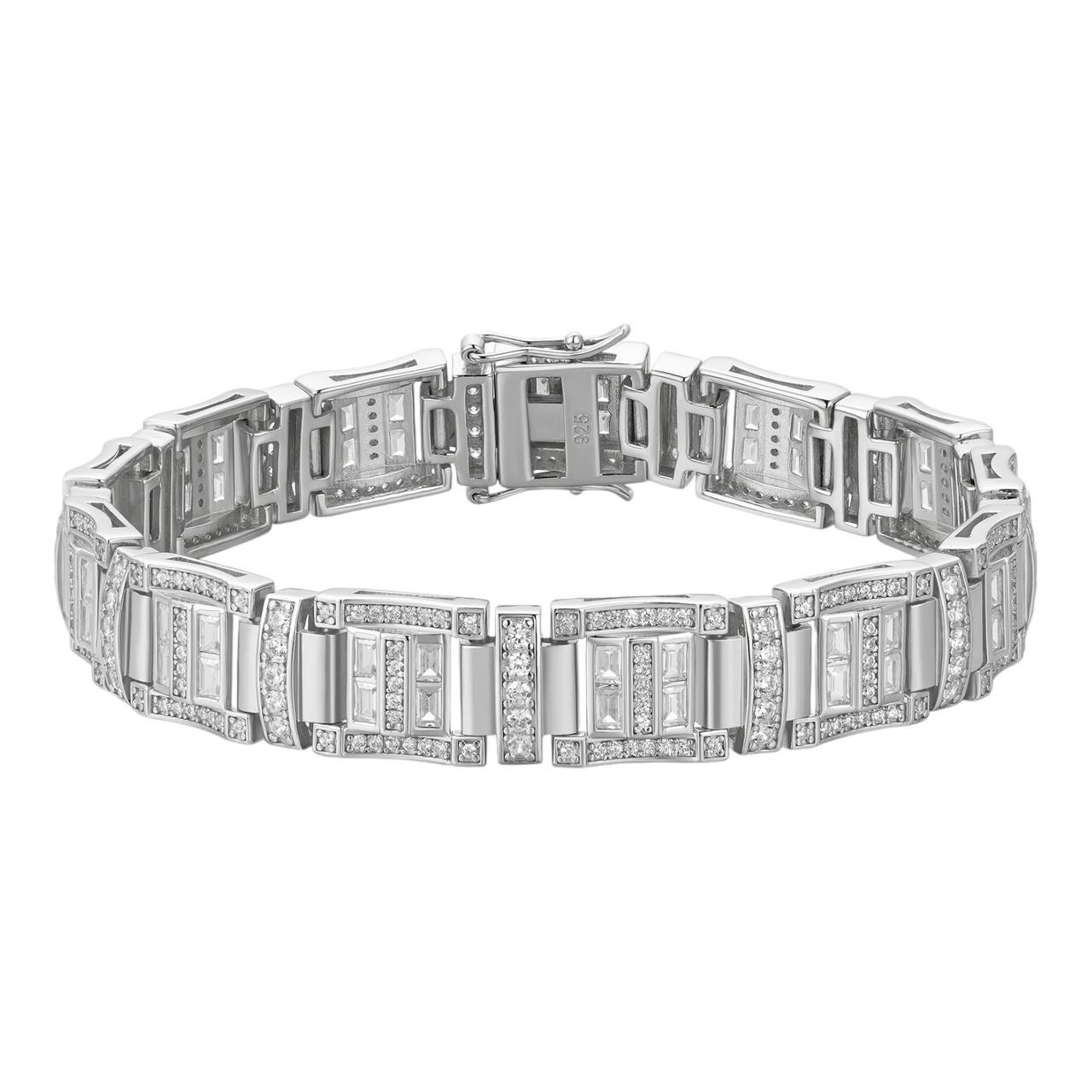 Men s Custom Link Real 925 Sterling Silver Bracelet Iced