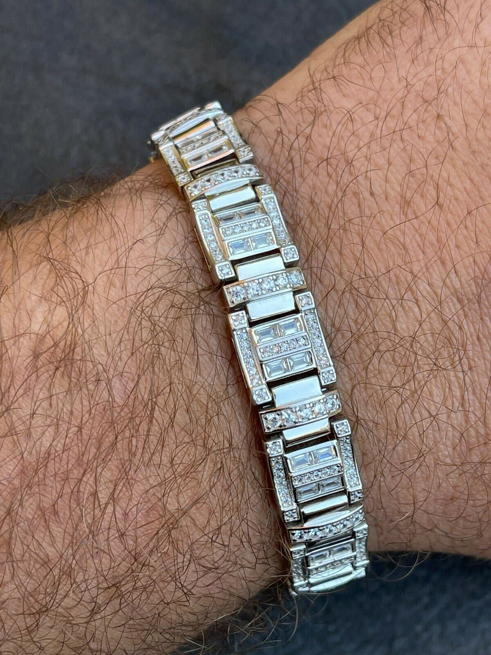 【King Ice】18MM ICED DIAMOND BAGUETTE MIAMI BRACELET(2色)☆ King Ice Iced Diamond Cut Miami Cuban Link 12mm Yellow Gold