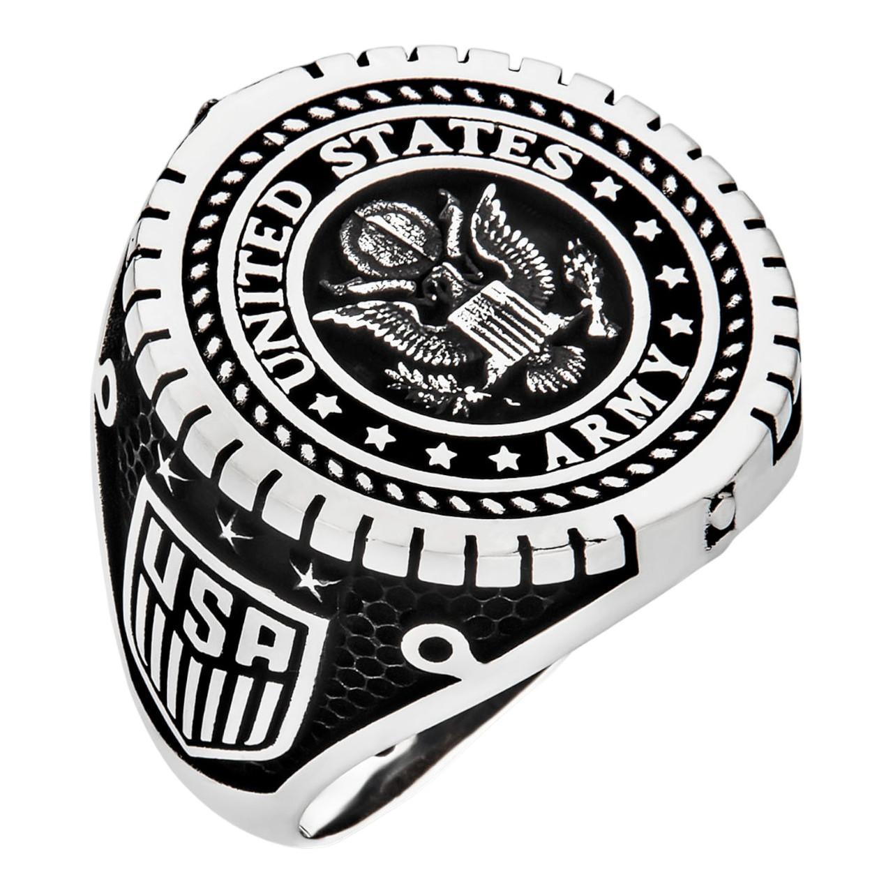 Mens Real Solid 925 Sterling Silver US Army Military Ring