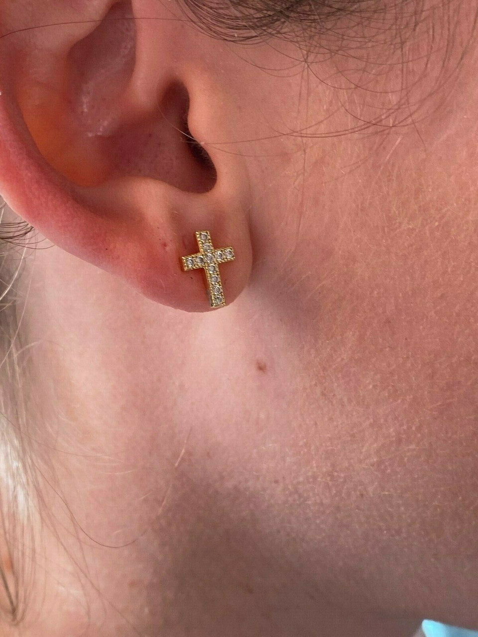 【HYERES LOR】Essence Moissanite Cross One-Touch Earrings jury One Touch Cross Piercing | Ear Piercings for Women