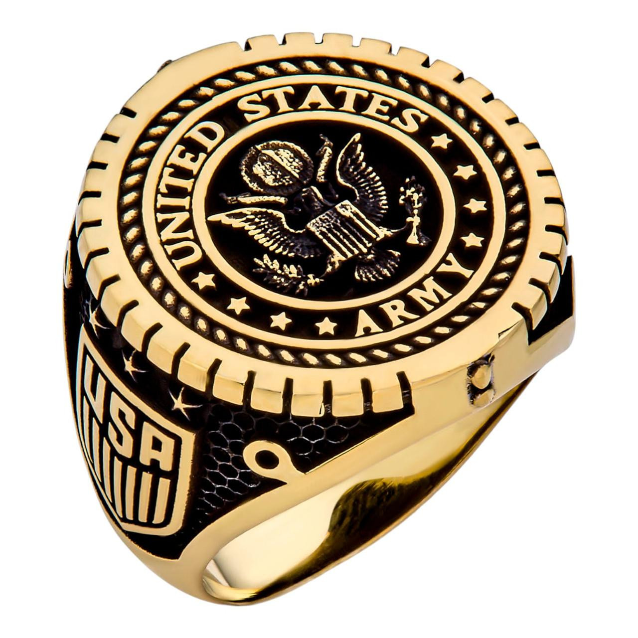 Mens Real 14k Gold Vermeil 925 Silver US Army Military Ring United