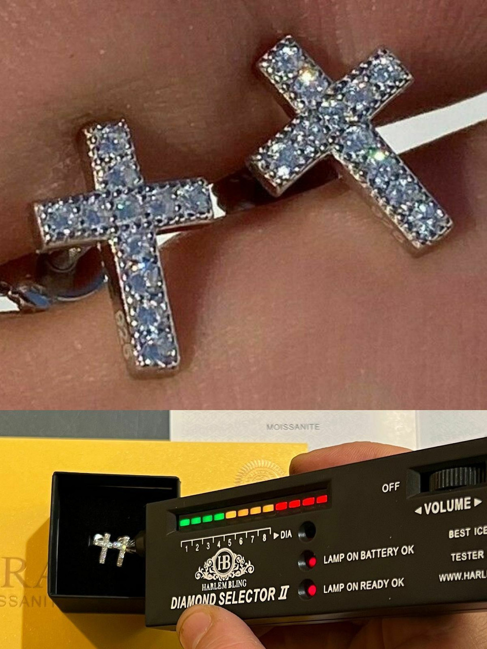 Real MOISSANITE 925 Silver Small Cross Earrings Studs Iced Real MOISSANITE 925 Silver Small Cross Earrings Studs Iced