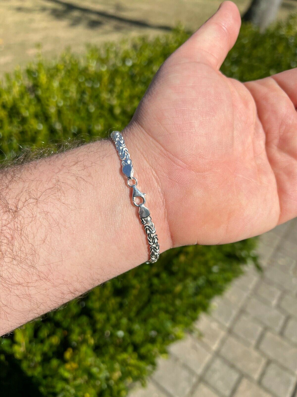 ブレスレット ROMANTINUER SN94 BRACELET Men Byzantine Presidential ID Bracelet Real 925 Silver Iced