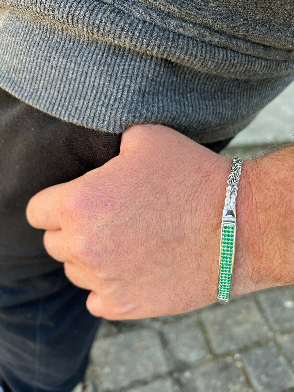 ブレスレット ROMANTINUER SN94 BRACELET Men Byzantine Presidential ID Bracelet Real 925 Silver Iced