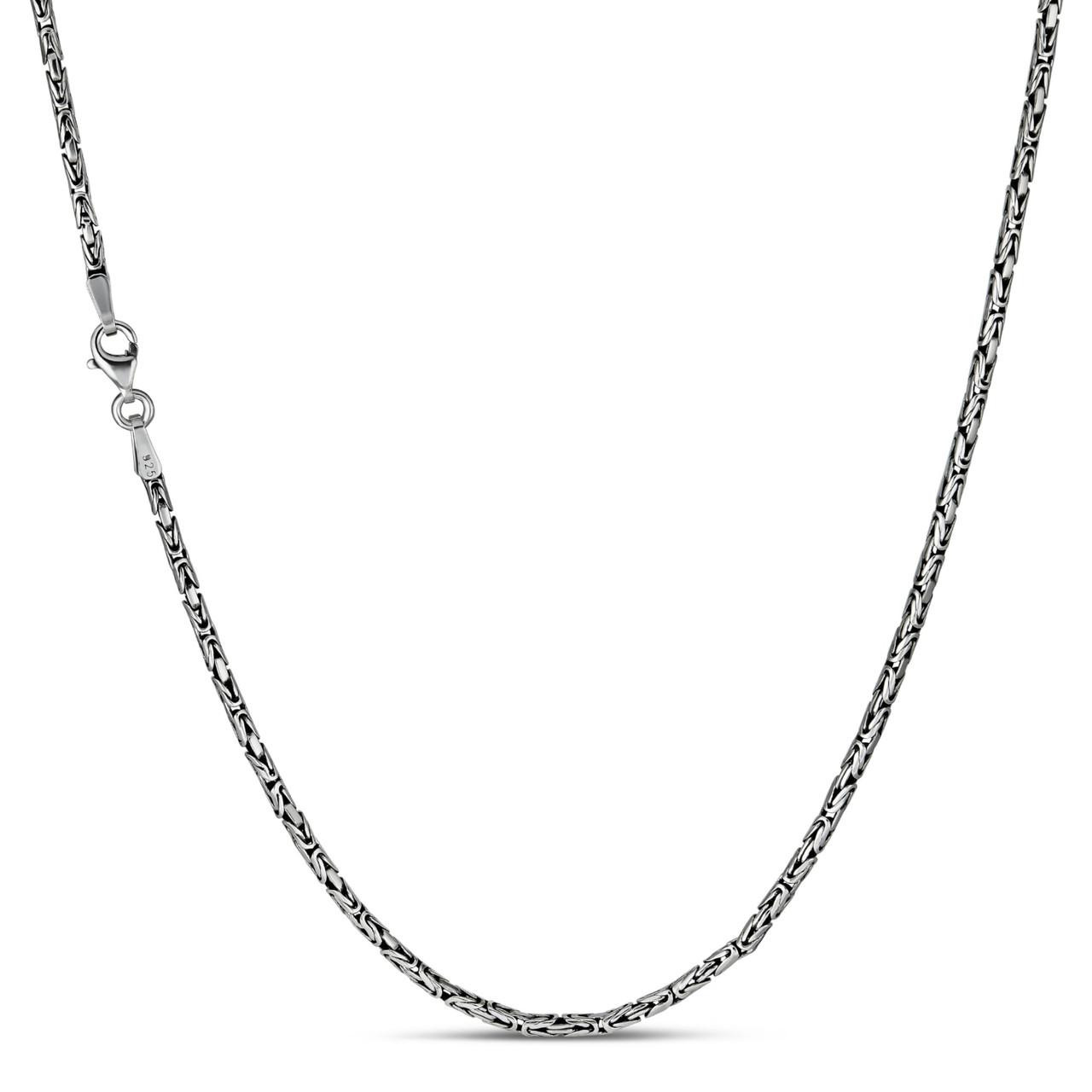 Solid 925 Sterling Silver Black Rhodium Byzantine Rope Chain