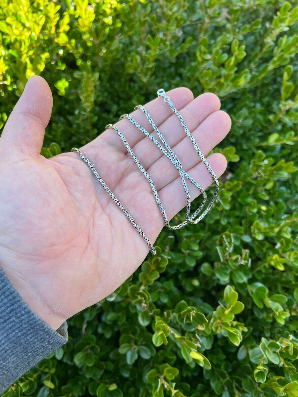 Solid 925 Sterling Silver Black Rhodium Byzantine Rope Chain