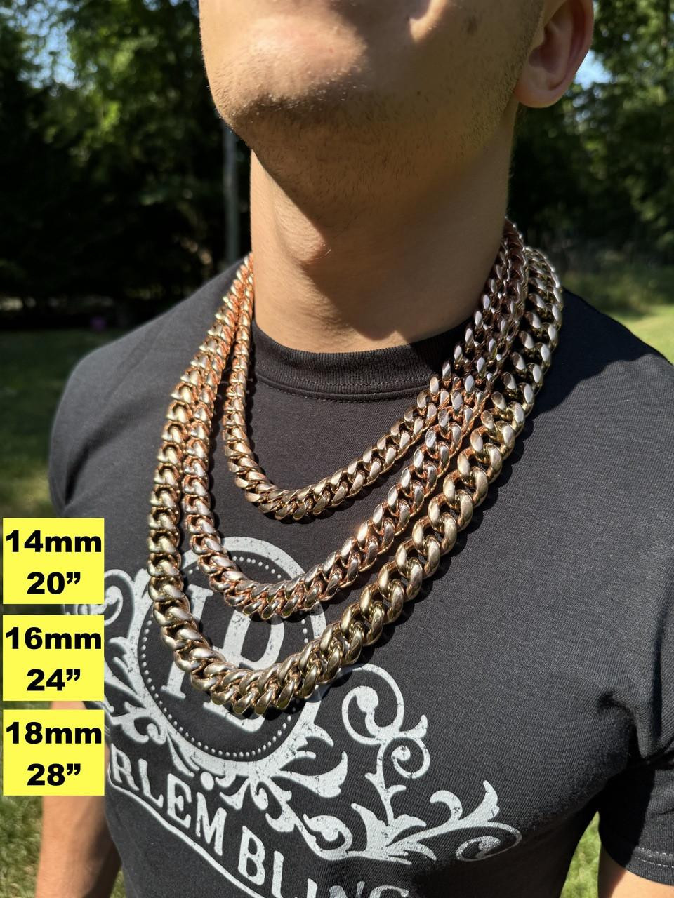 Yellow Gold Plated Gold Cuban Link Chain 24k 18k Solid Gold Cuban