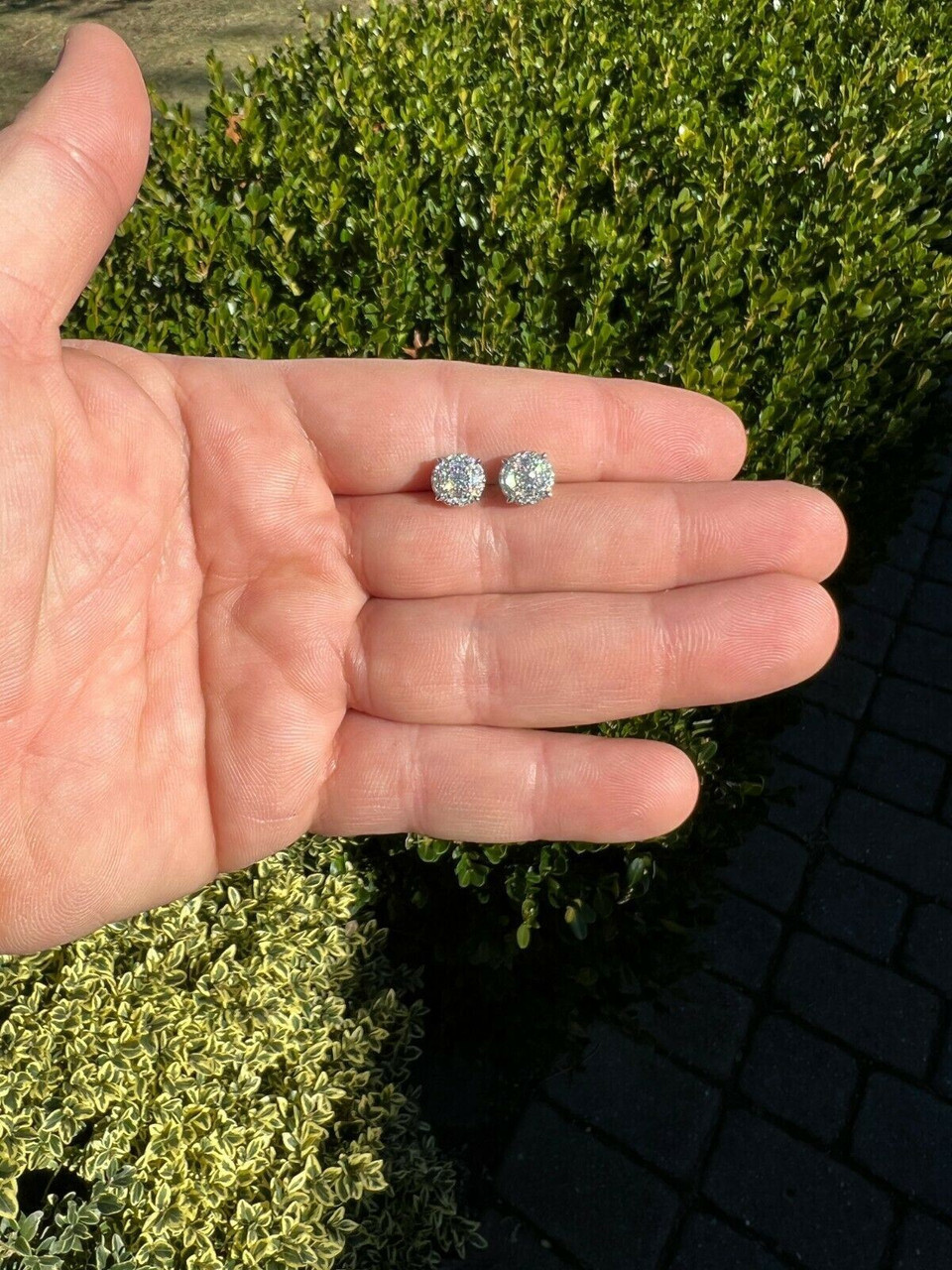 Moissanite Real Silver Hip Hop 8mm Earrings Round Cluster