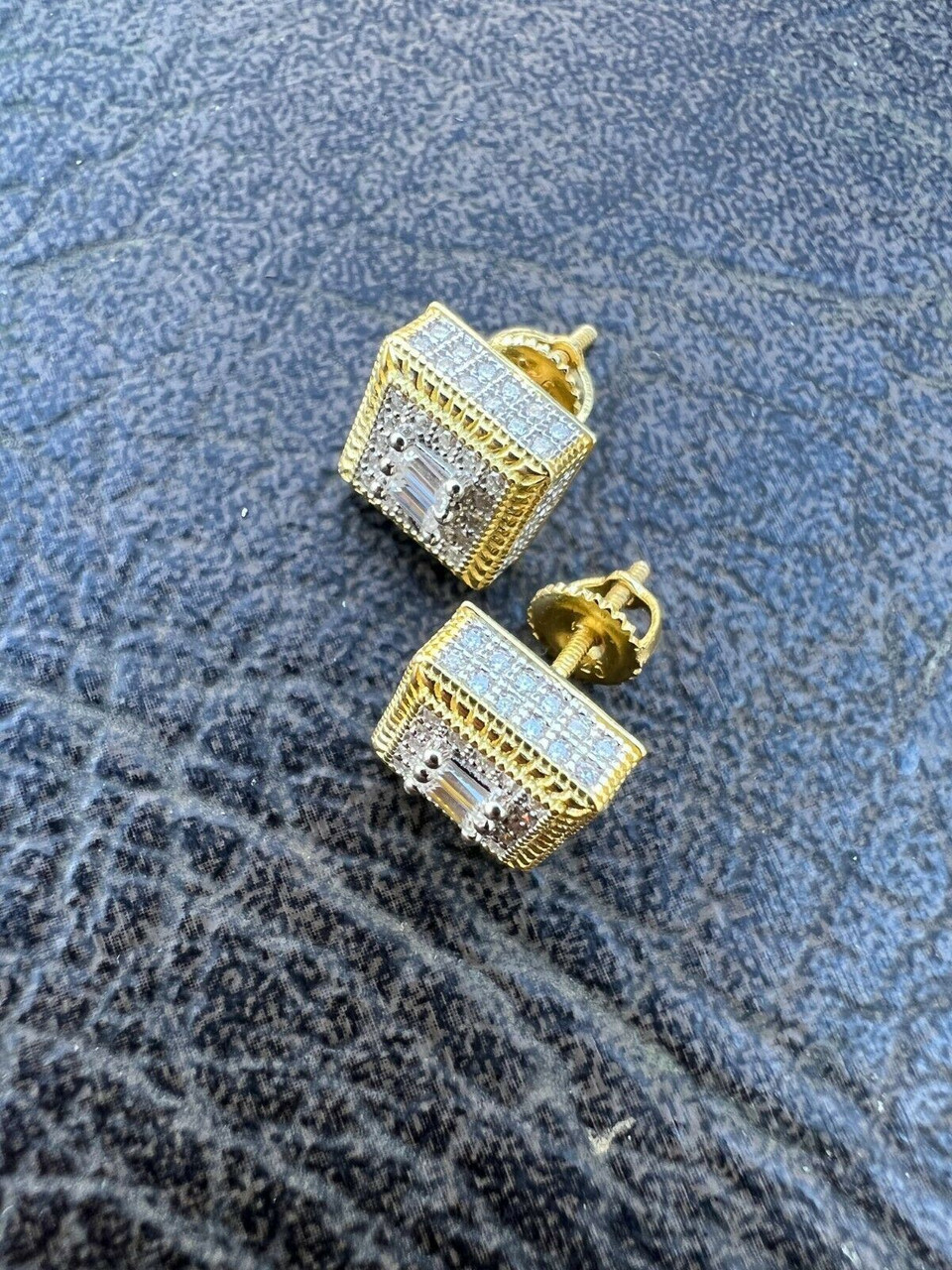 14K Gold Vermeil 925 Iced CZ Hip Hop Men's Earrings Large