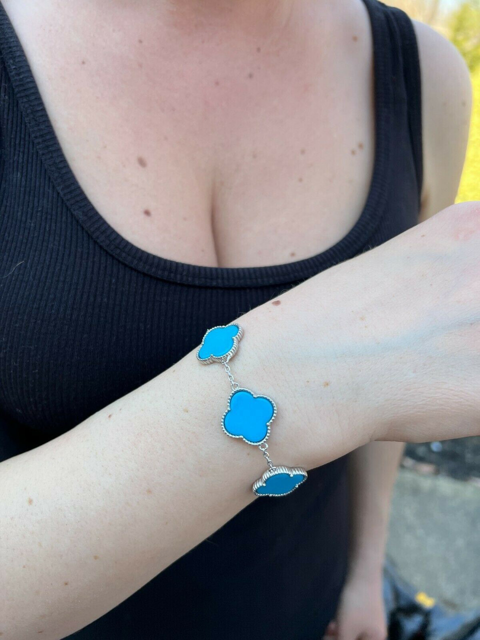 ●tow tow archive● Full Clover Bracelet Turquoise TBH22ABTB 9ct Yellow Gold Turquoise Clover Bracelet - Etsy