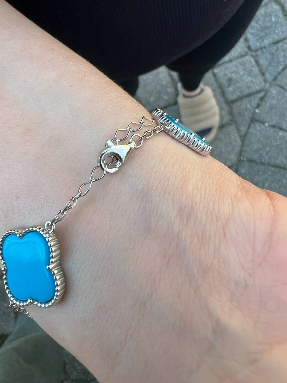 Real 925 Sterling Silver Blue Turquoise Four Leaf Clover