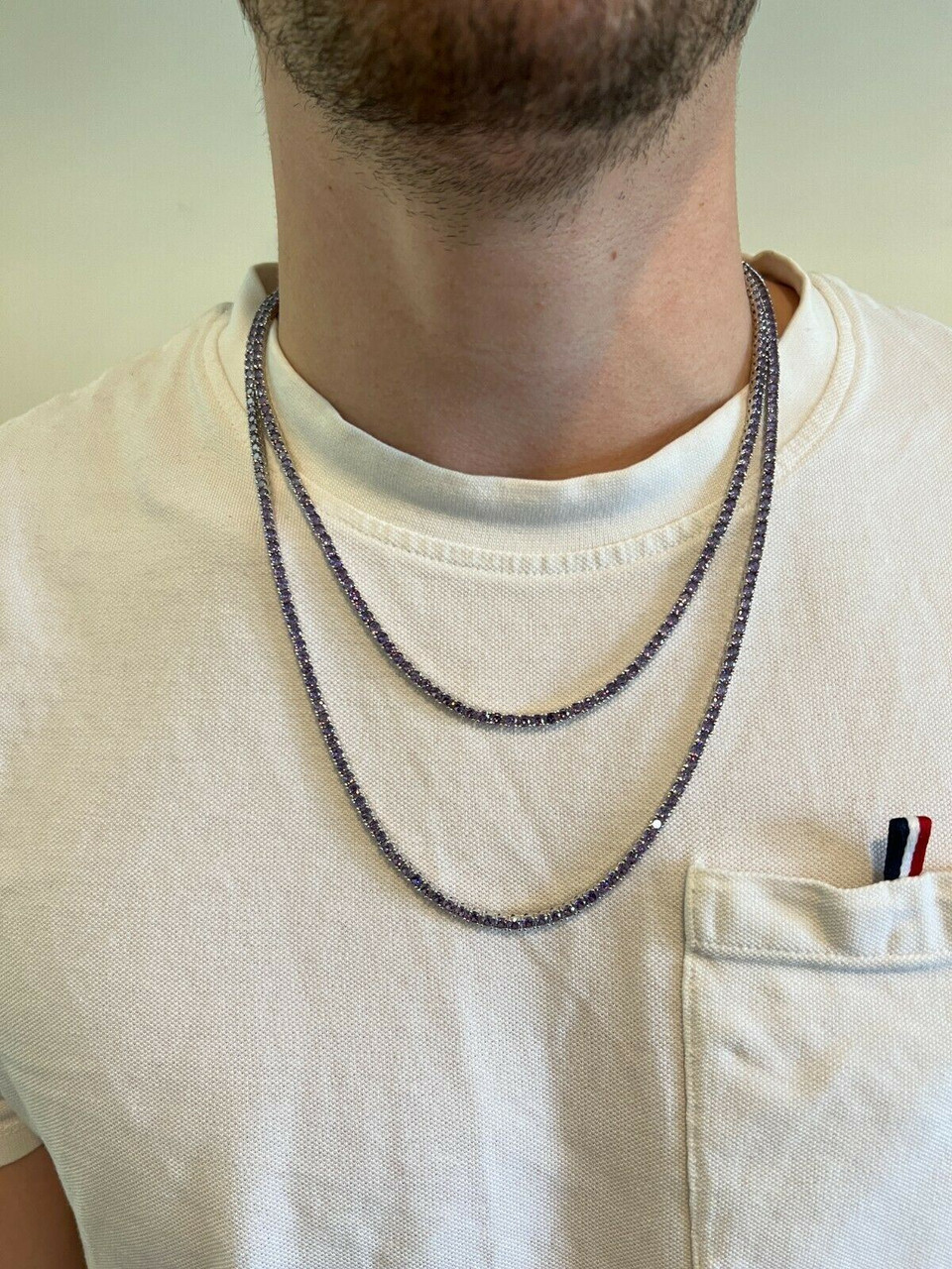 Tennis Chain Real 925 Sterling Silver Purple Amethyst Diamond