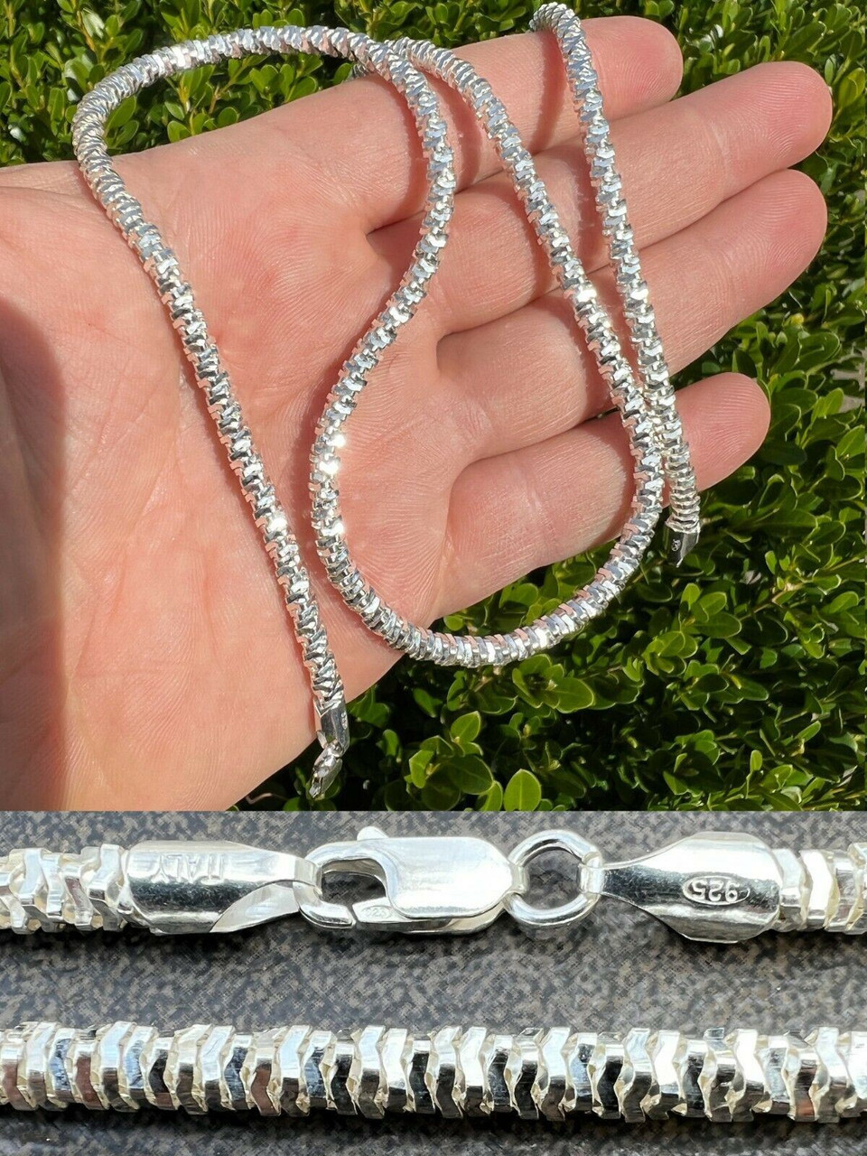 Real 925 Sterling Silver Diamond Cut Sparkle Ice Rope Chain