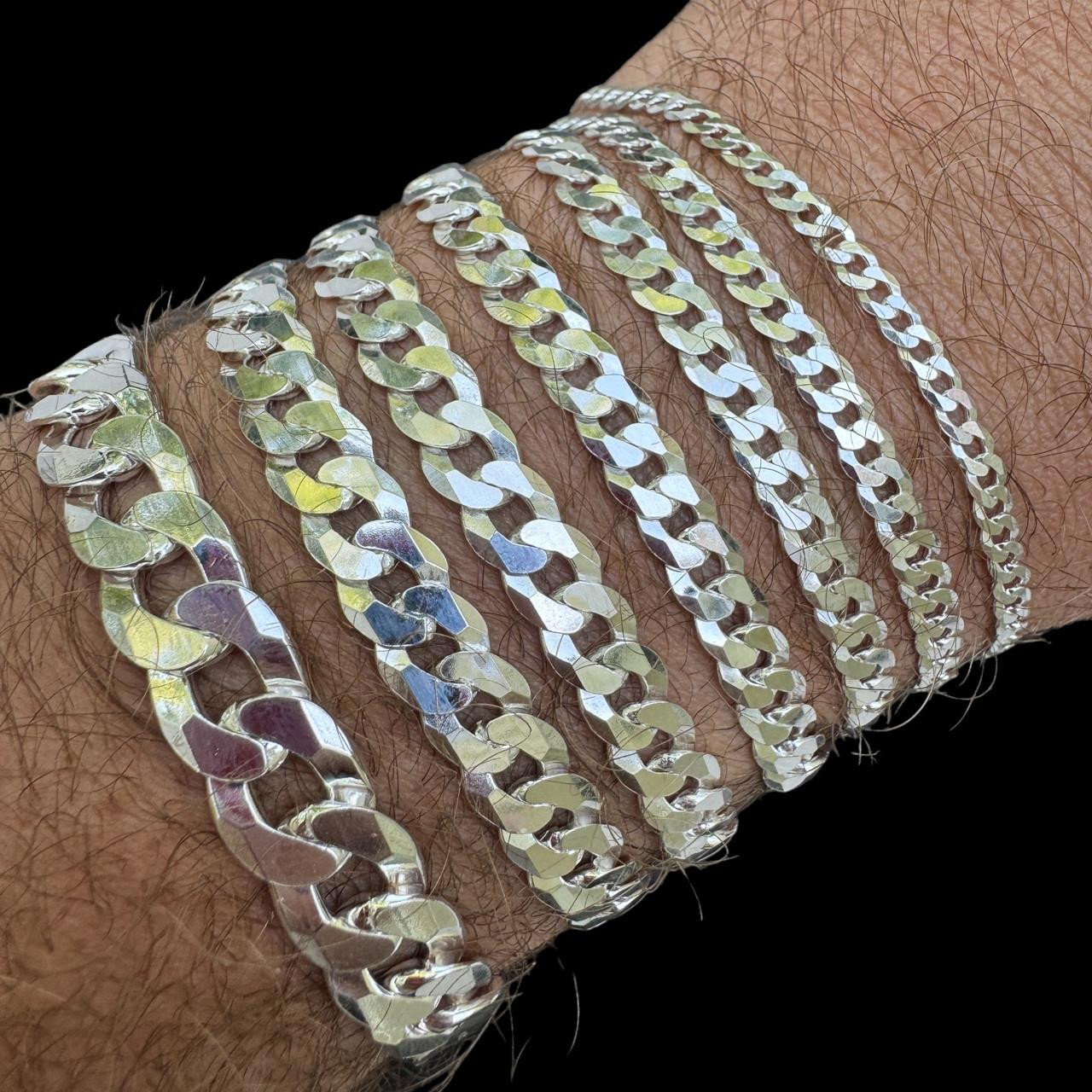 Real Solid 925 Sterling Silver Flat Curb Cuban Link Bracelet